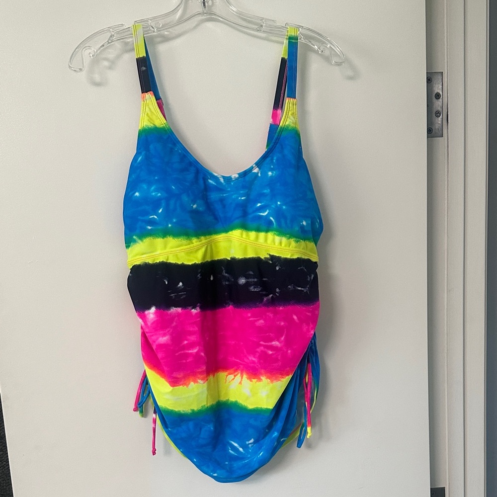 Woman’s Multicolor Tie-Dye swim Top - Blue, Pink & Neon Yellow